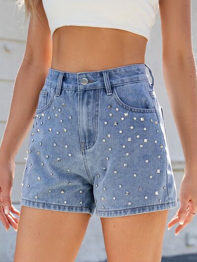 Arianna® | High waist denim shorts washed with rhinestones