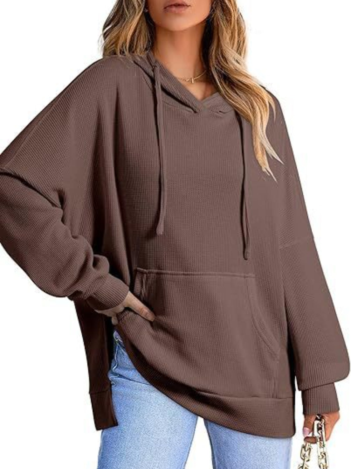 Eleonora® | Long sleeve hoodie with drawstring and slit