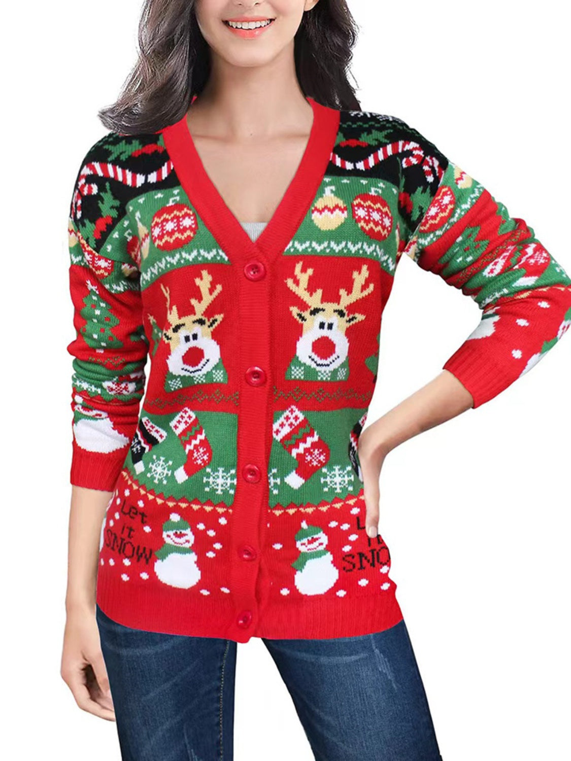Claudette® | Long-sleeved cardigan with reindeer buttons