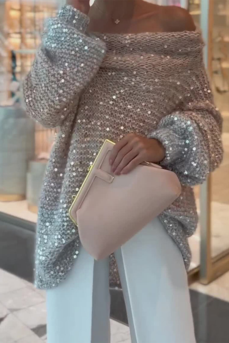 Cecilia® | Casual Solid Color Sequin Off Shoulder Sweaters