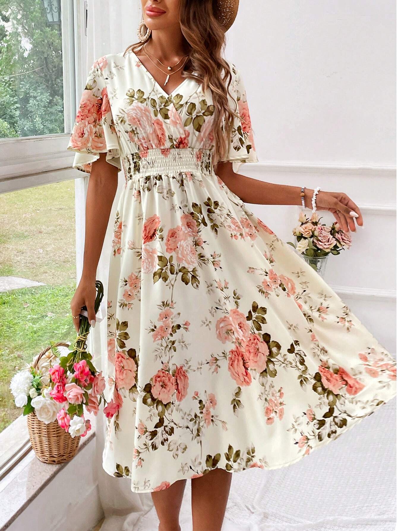 Edith | Stylish Floral V-Neck Dress
