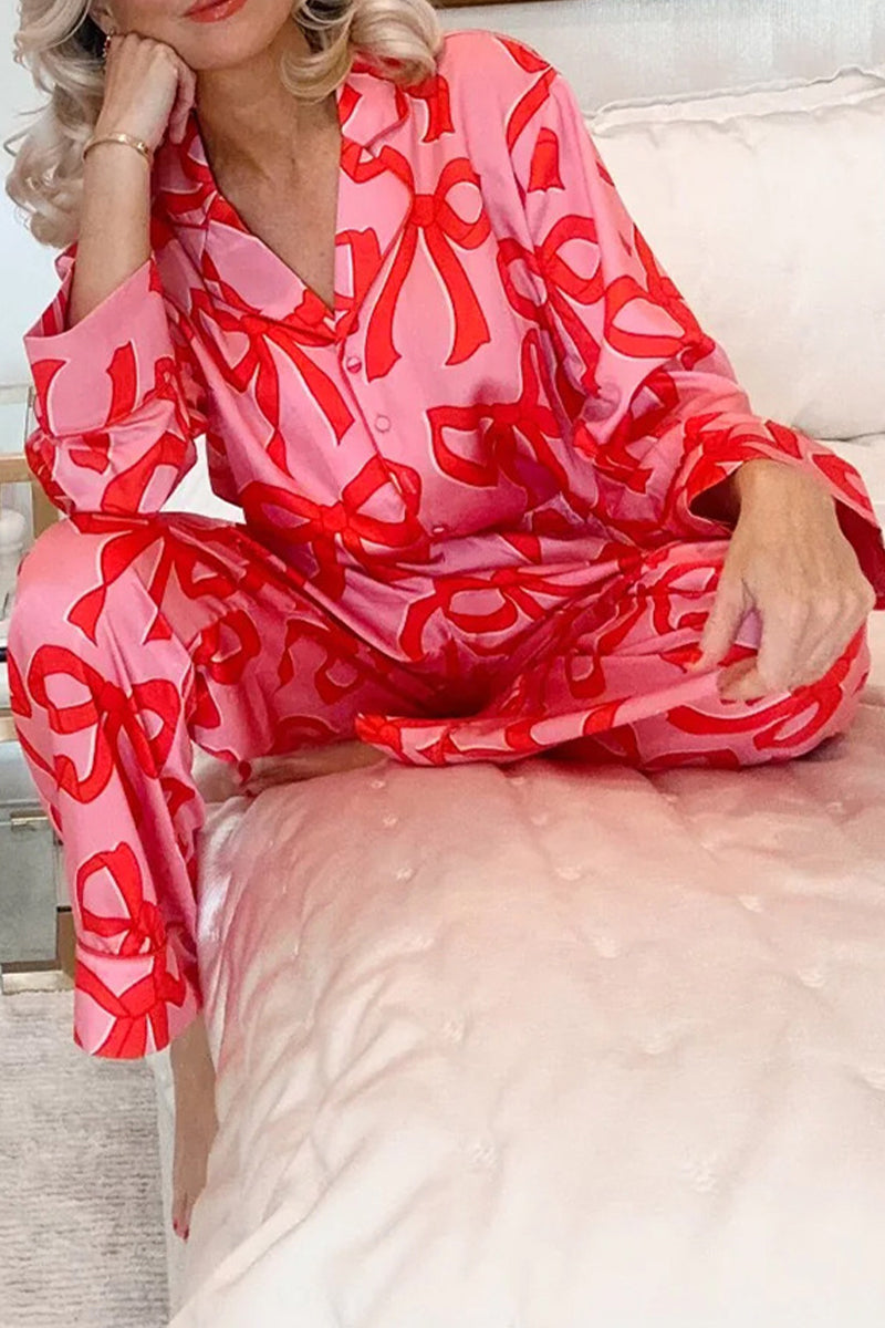 Charlotte® | Casual Living long-sleeved two-piece suit with geometric print and pocket turn-down collar