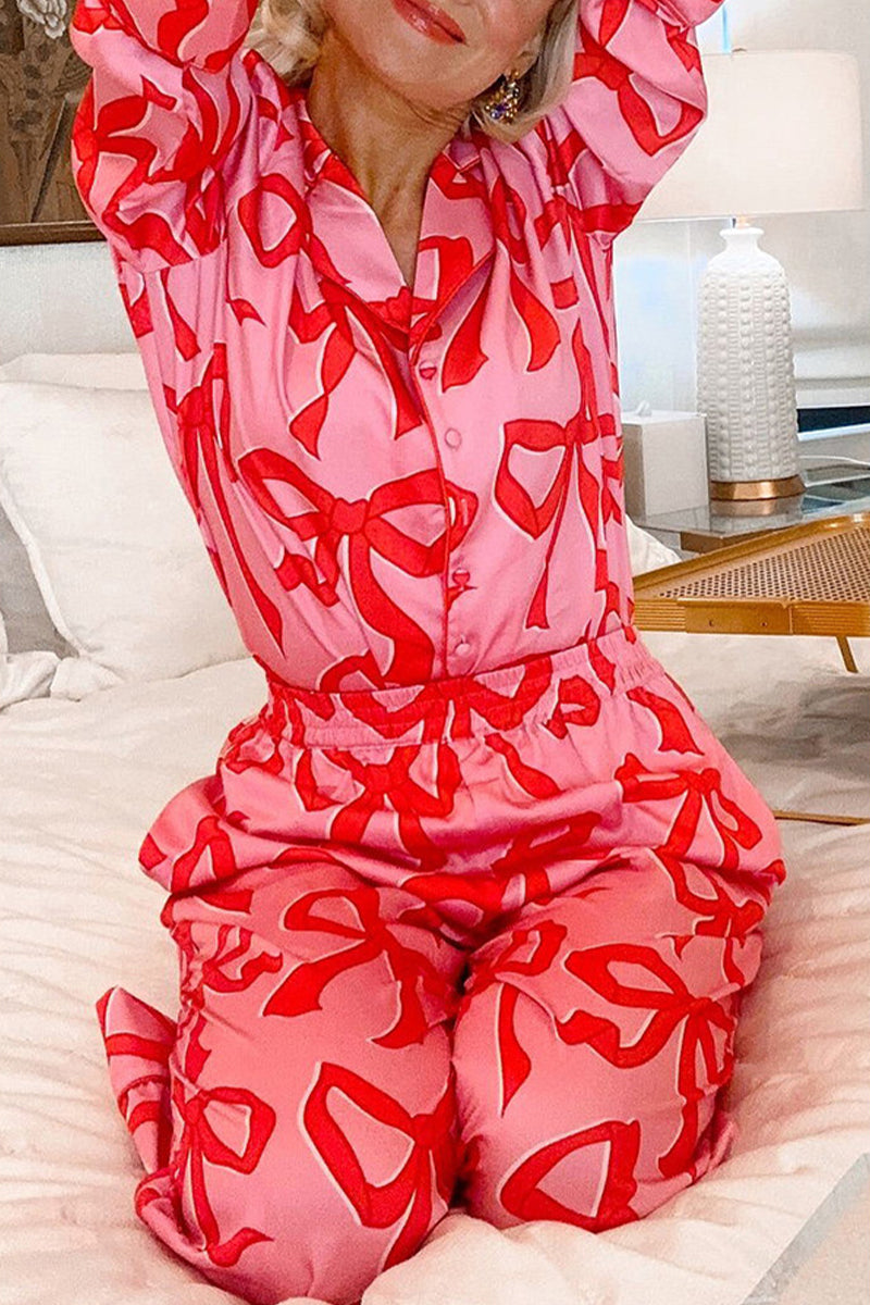 Charlotte® | Casual Living long-sleeved two-piece suit with geometric print and pocket turn-down collar