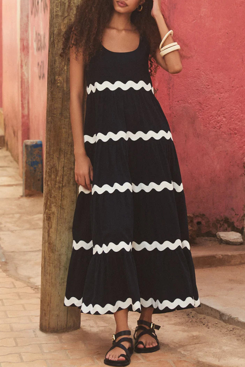 Ava® | Sexy, simple, sleeveless dress with ripple contrast and scoop neckline