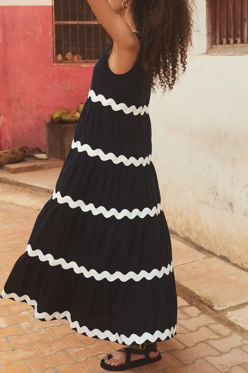 Ava® | Sexy, simple, sleeveless dress with ripple contrast and scoop neckline
