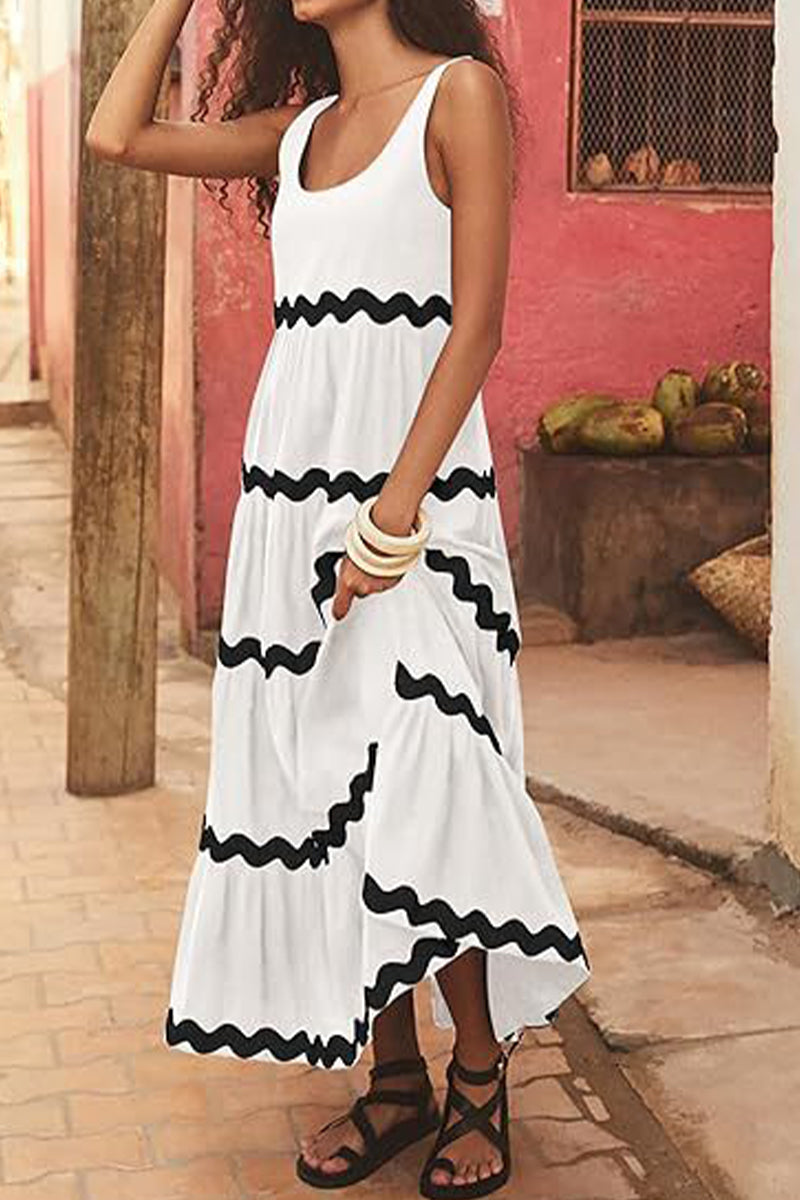 Ava® | Sexy, simple, sleeveless dress with ripple contrast and scoop neckline