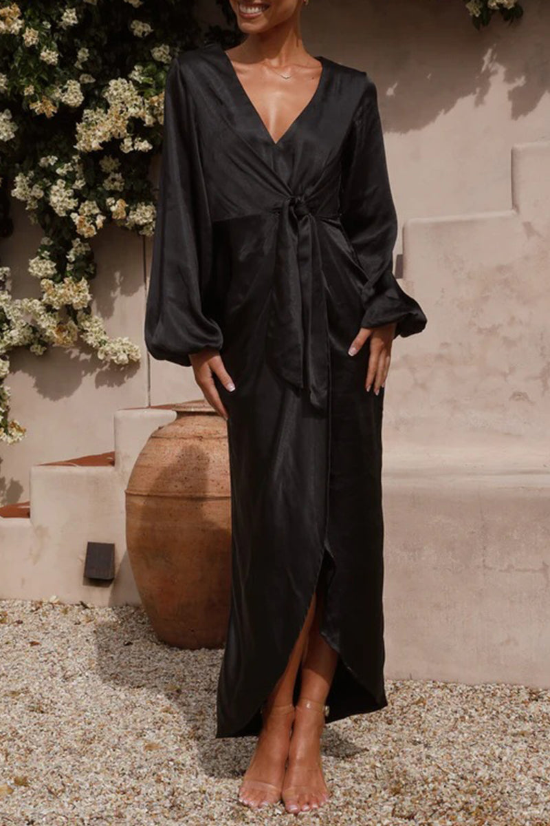 Arabella® | Elegant Long-Sleeved Dress With A V-Neckline And A Tie Waist
