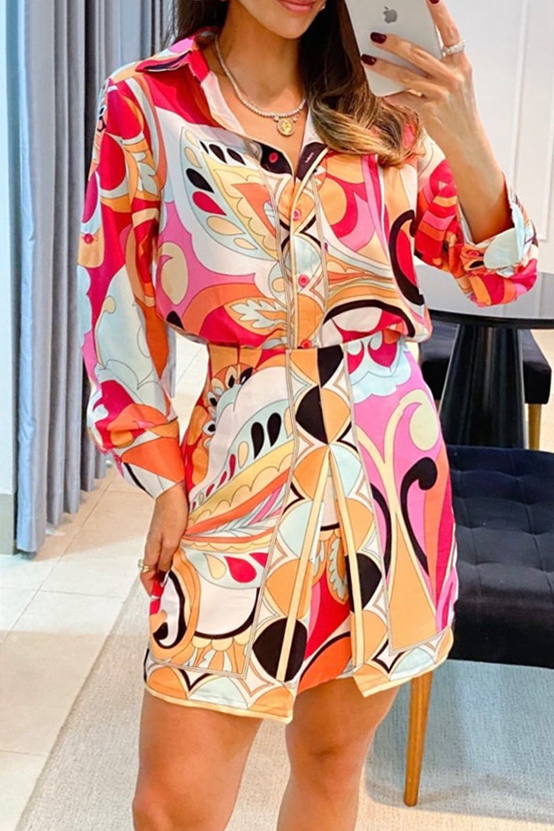 Brielle® | Casual printed patchwork shirt collar with long sleeves, two pieces