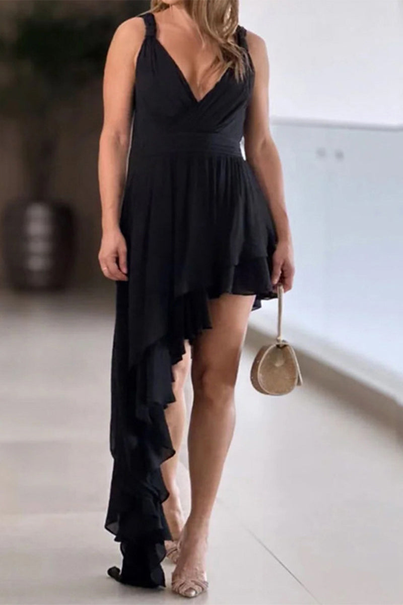Calliope® | Sexy solid color backless asymmetrical irregular V-neck dresses