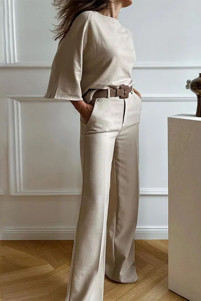 Eira® | Casual simplicity, solid color, O-neck, nine points, sleeve, two-piece (without belt)
