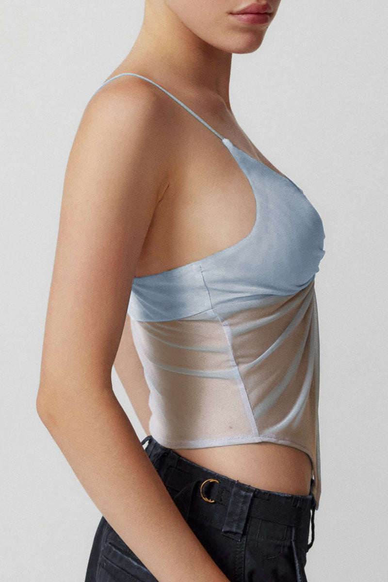 Alba® | Sexy tops made of solid mesh fabric with a bow and V-neck