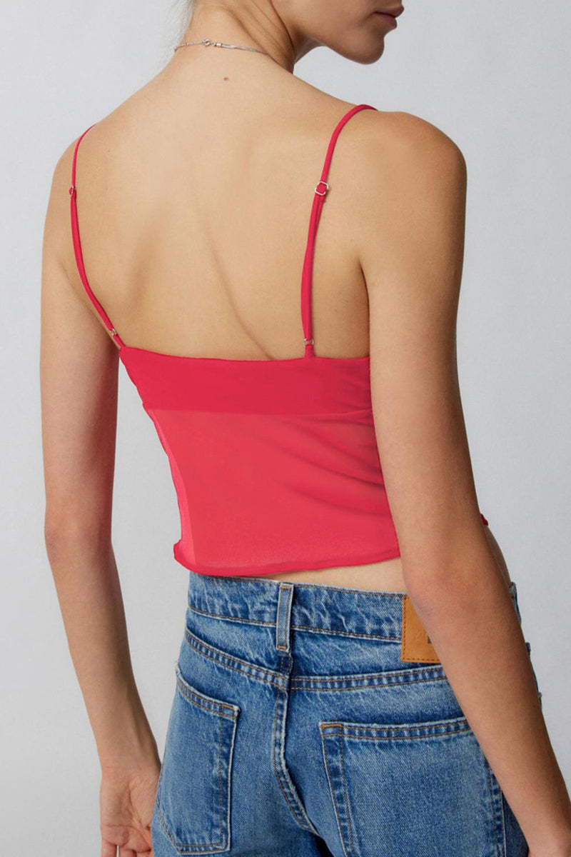 Alba® | Sexy tops made of solid mesh fabric with a bow and V-neck
