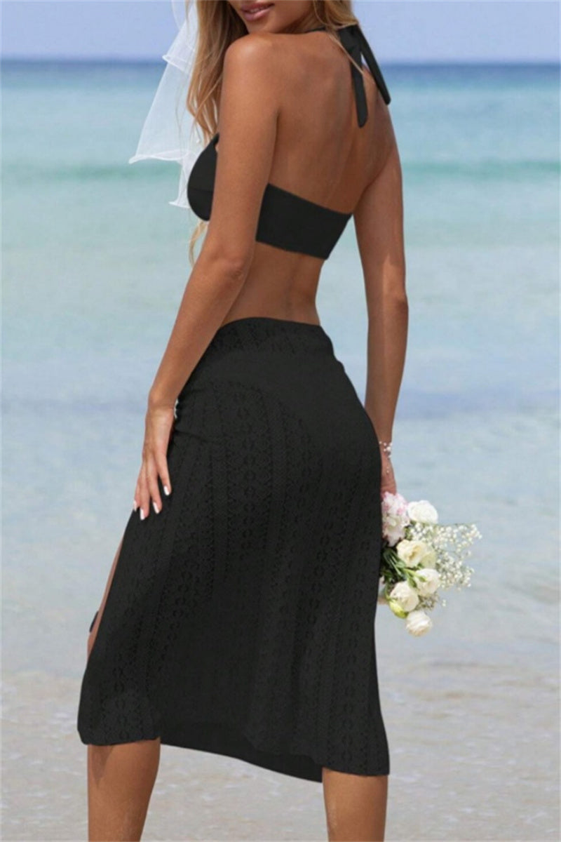 Dafne® | Sexy three-piece swimsuit with fixed bandage, backless and slit (with padding)