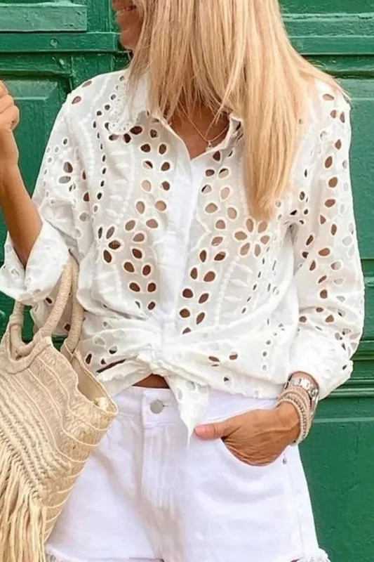 Cecilia® | Casual, solid blouses with a hollow turn-down collar