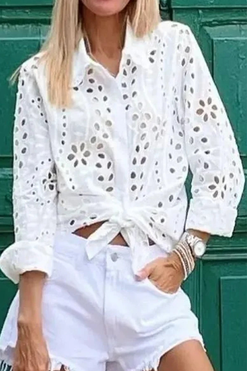 Cecilia® | Casual, solid blouses with a hollow turn-down collar