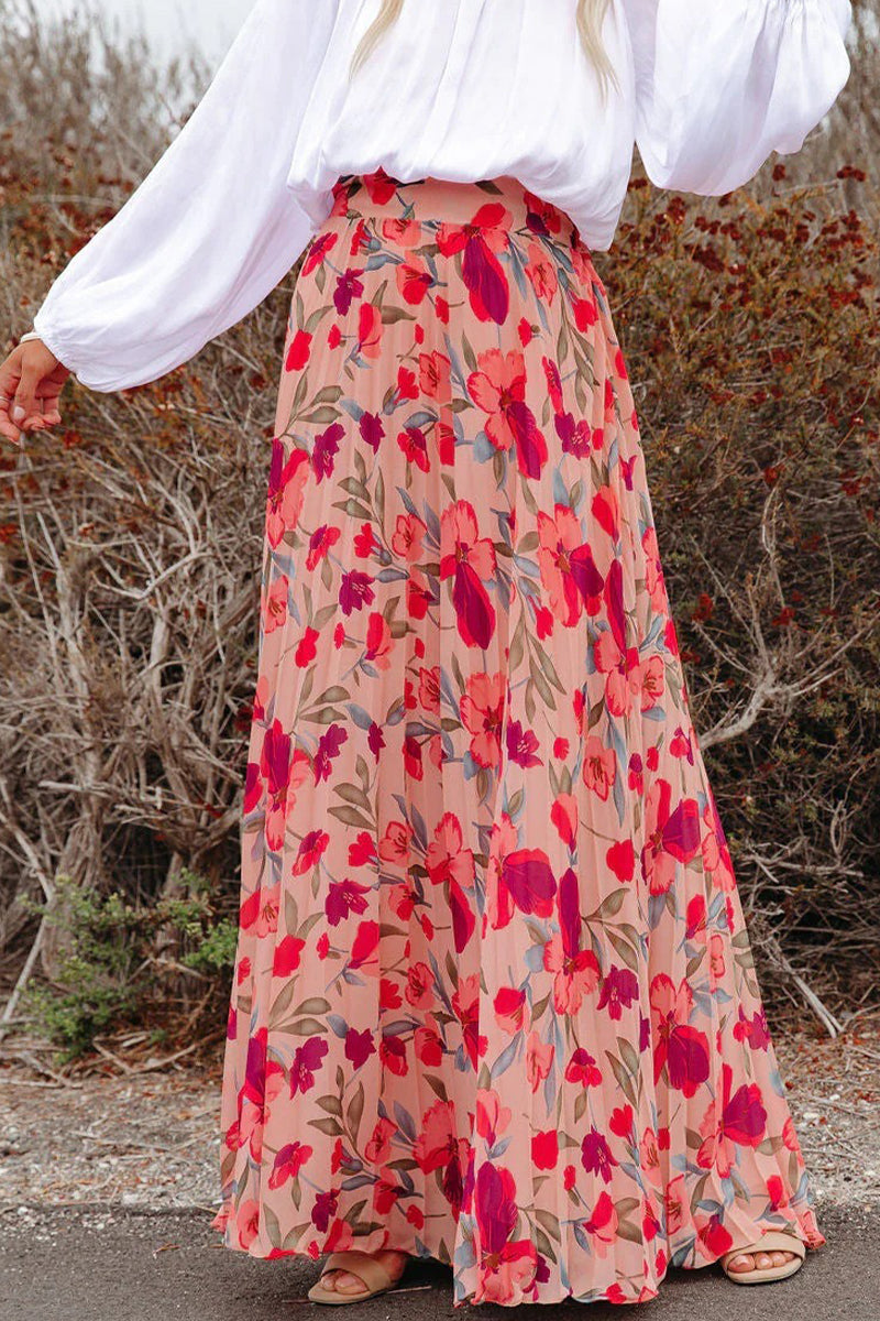 Berenice® | Elegant floral pleated high-waisted pants, Type A, with all-over print