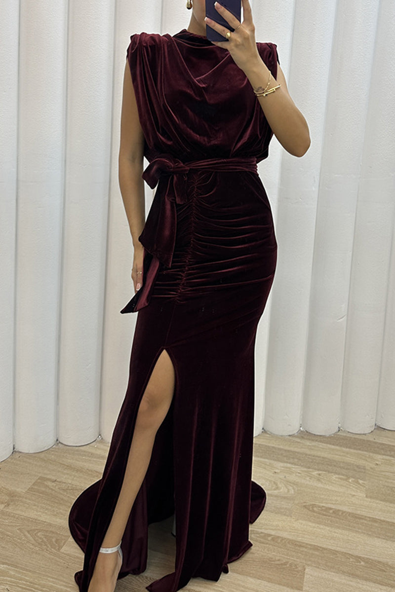 Cristina® | Elegant evening dresses with fixed slit and asymmetrical O-neck of celebrities
