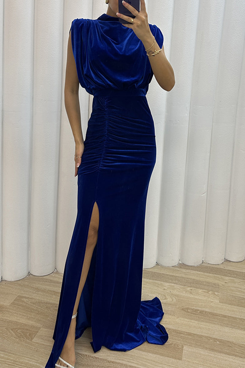 Cristina® | Elegant evening dresses with fixed slit and asymmetrical O-neck of celebrities