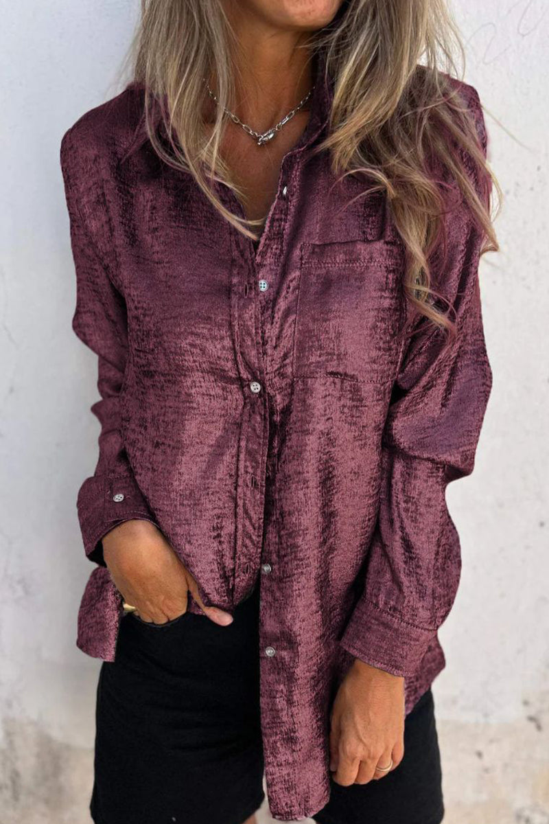 Amara® | Casual, solid color tops with turn-down collar and sequins