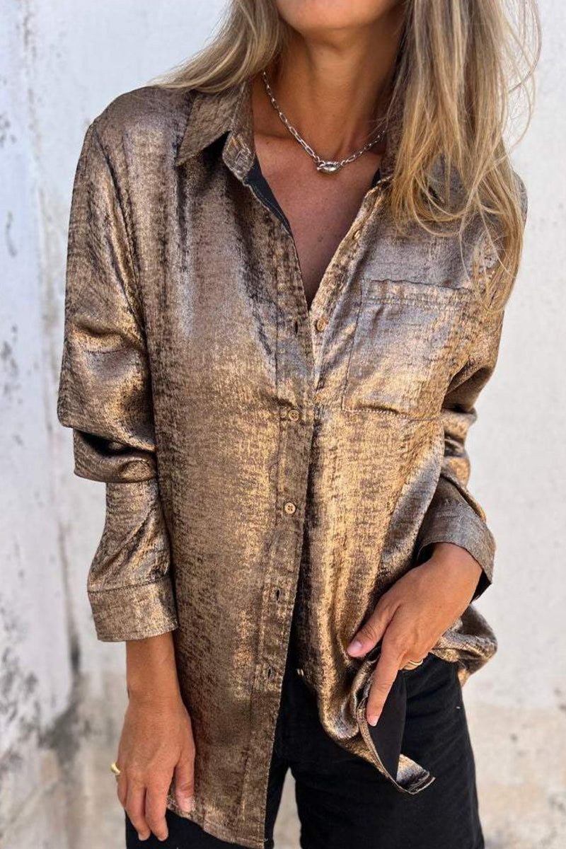 Amara® | Casual, solid color tops with turn-down collar and sequins