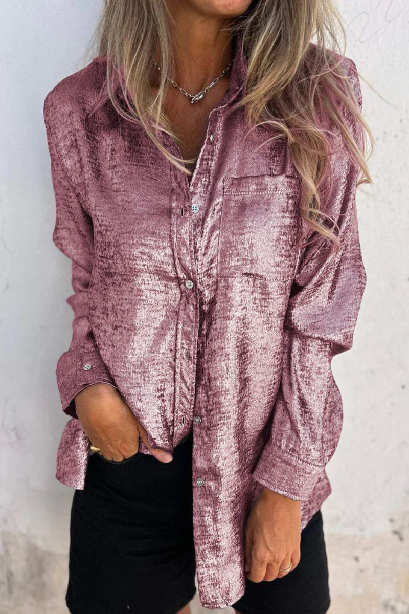 Amara® | Casual, solid color tops with turn-down collar and sequins