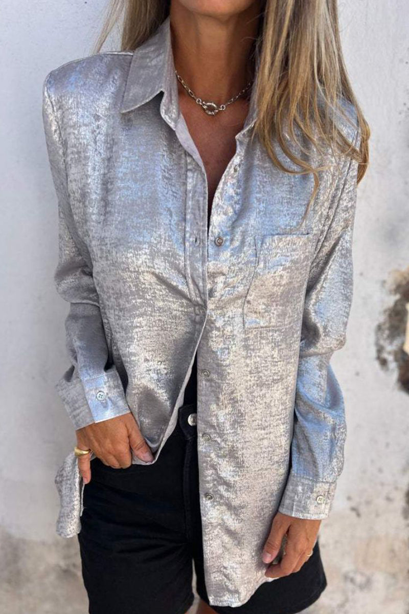 Amara® | Casual, solid color tops with turn-down collar and sequins