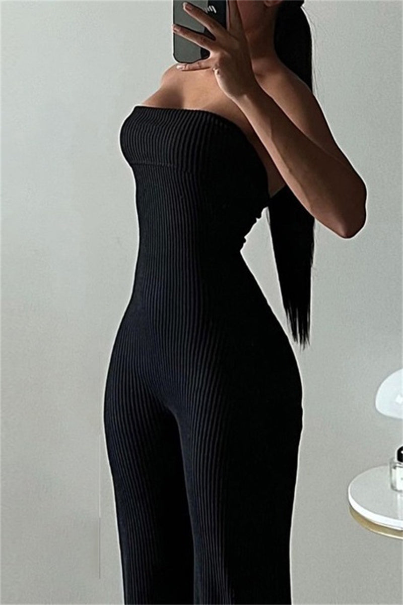 Doris® | Sexy casual solid backless strapless skinny jumpsuits