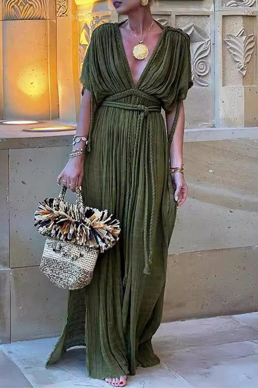 Elizabeth® | Casual, simple A-line dresses with fixed bandage and slit and V-neck