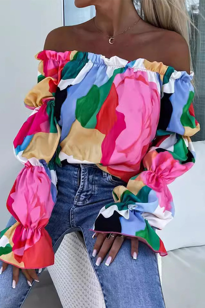 Eliana® | Sexy Print Floral Pleated Contrast Shoulder Tops (3 Colors)
