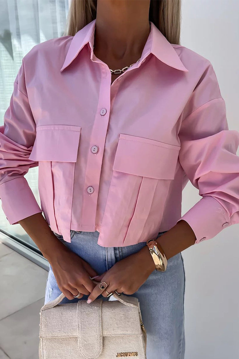 Elena® | Casual British style tops with plain buttons and turn-down collar
