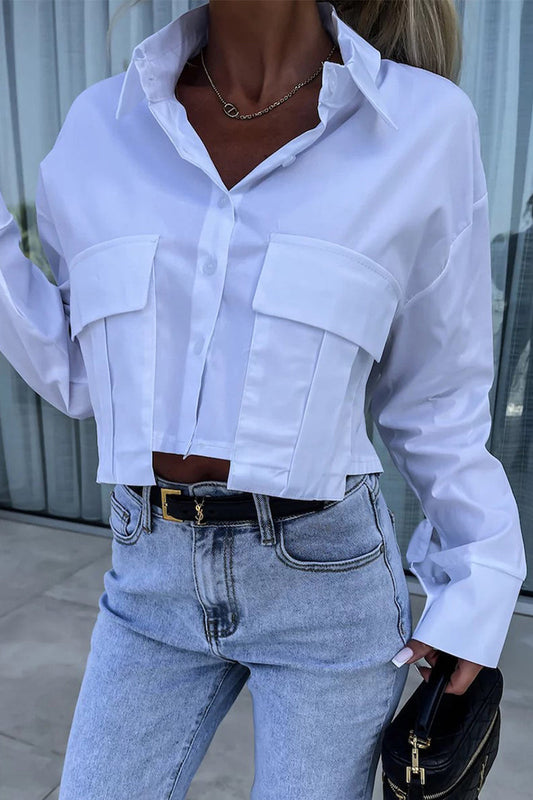 Elena® | Casual British style tops with plain buttons and turn-down collar