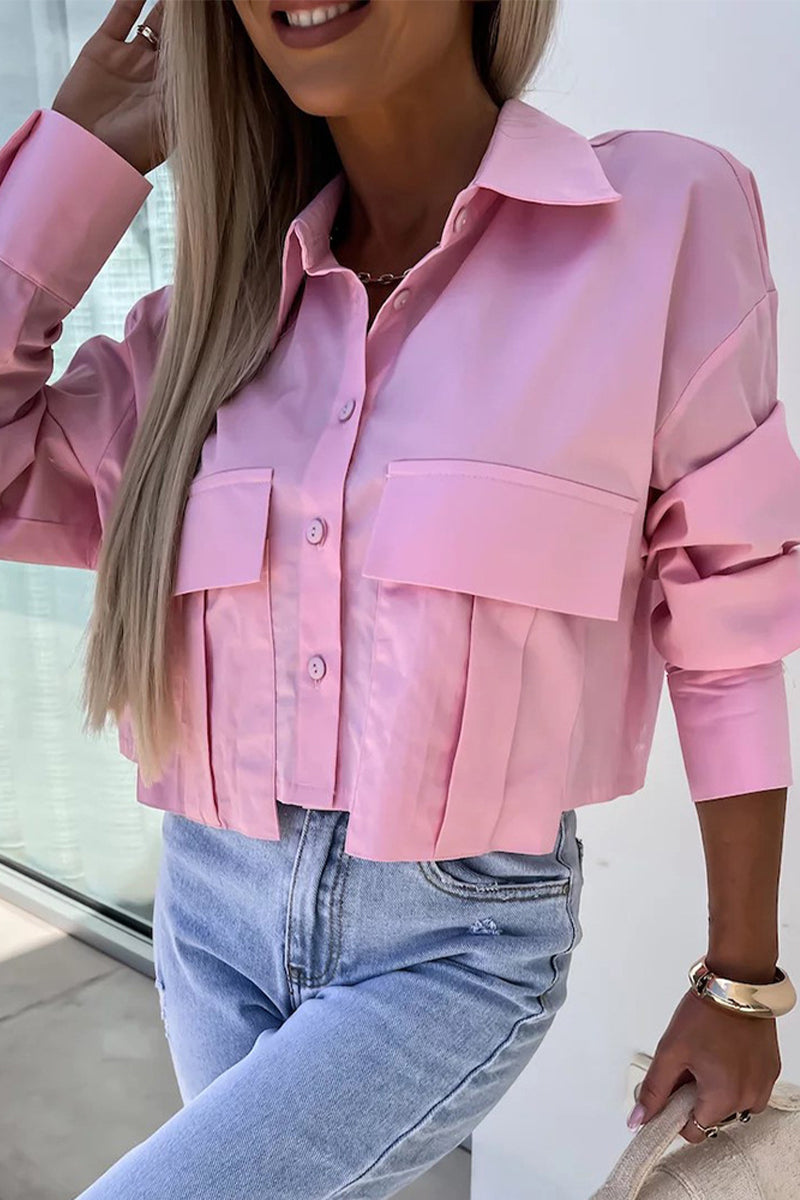 Elena® | Casual British style tops with plain buttons and turn-down collar
