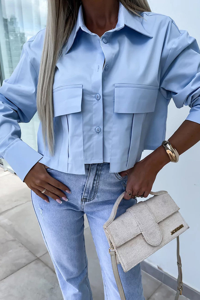 Elena® | Casual British style tops with plain buttons and turn-down collar