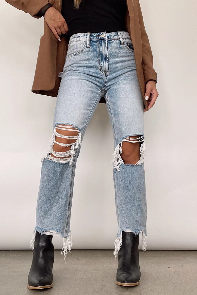 Cecilia® | Casual solid ripped old loose denim jeans