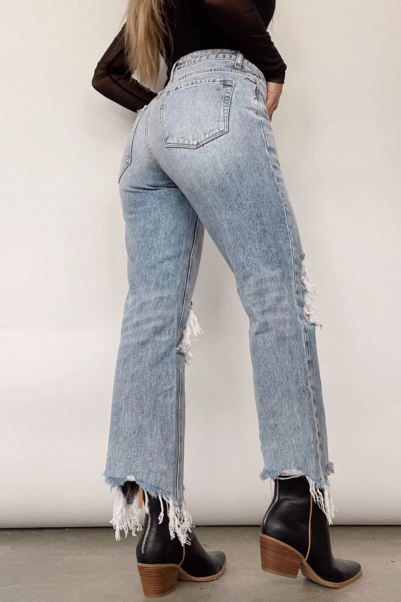 Cecilia® | Casual solid ripped old loose denim jeans