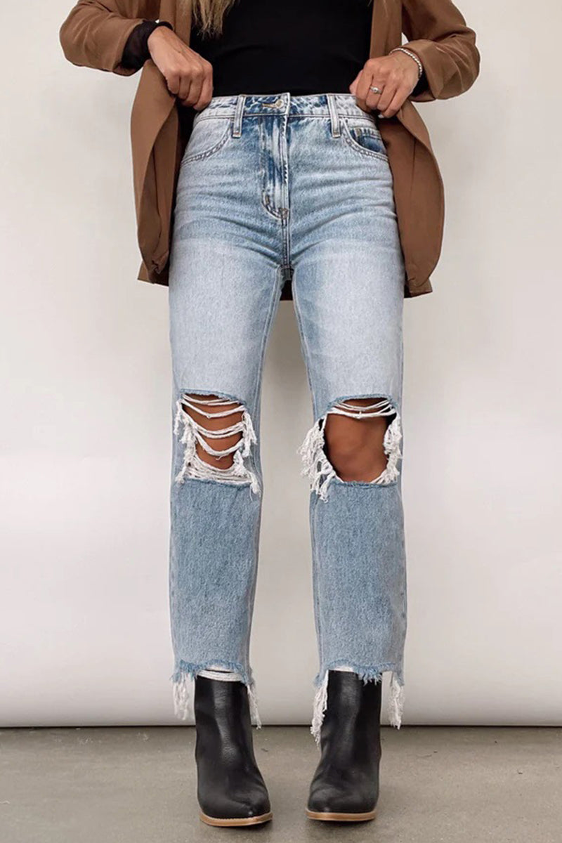 Cecilia® | Casual solid ripped old loose denim jeans