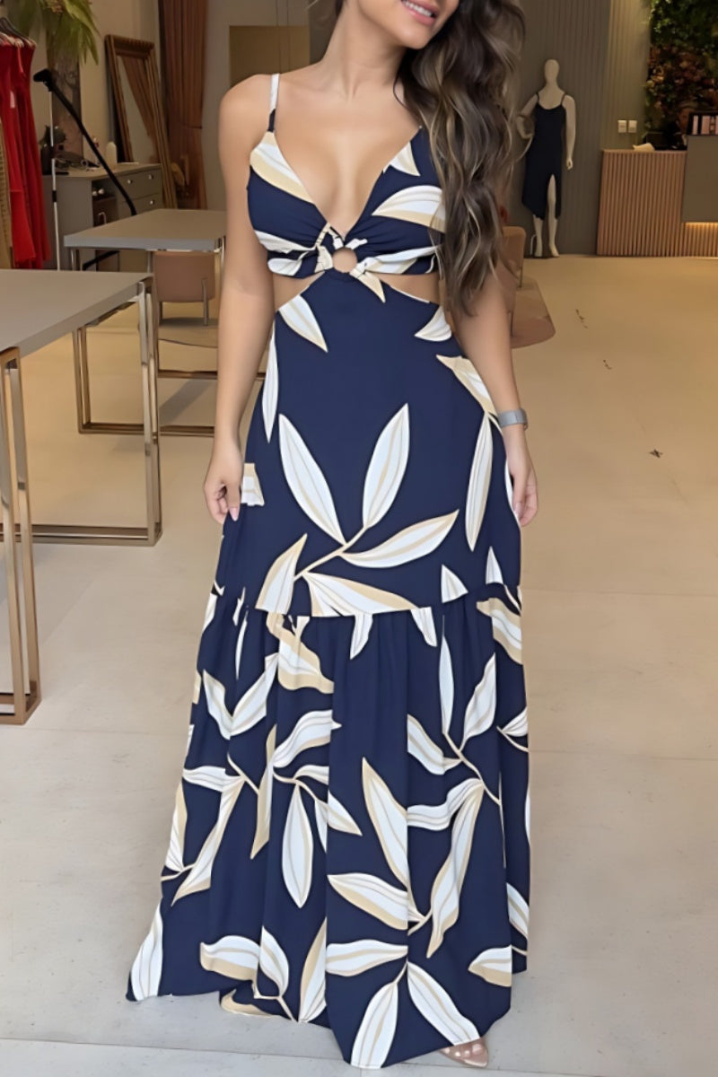Belén® | Sexy casual print backless long dresses with spaghetti straps