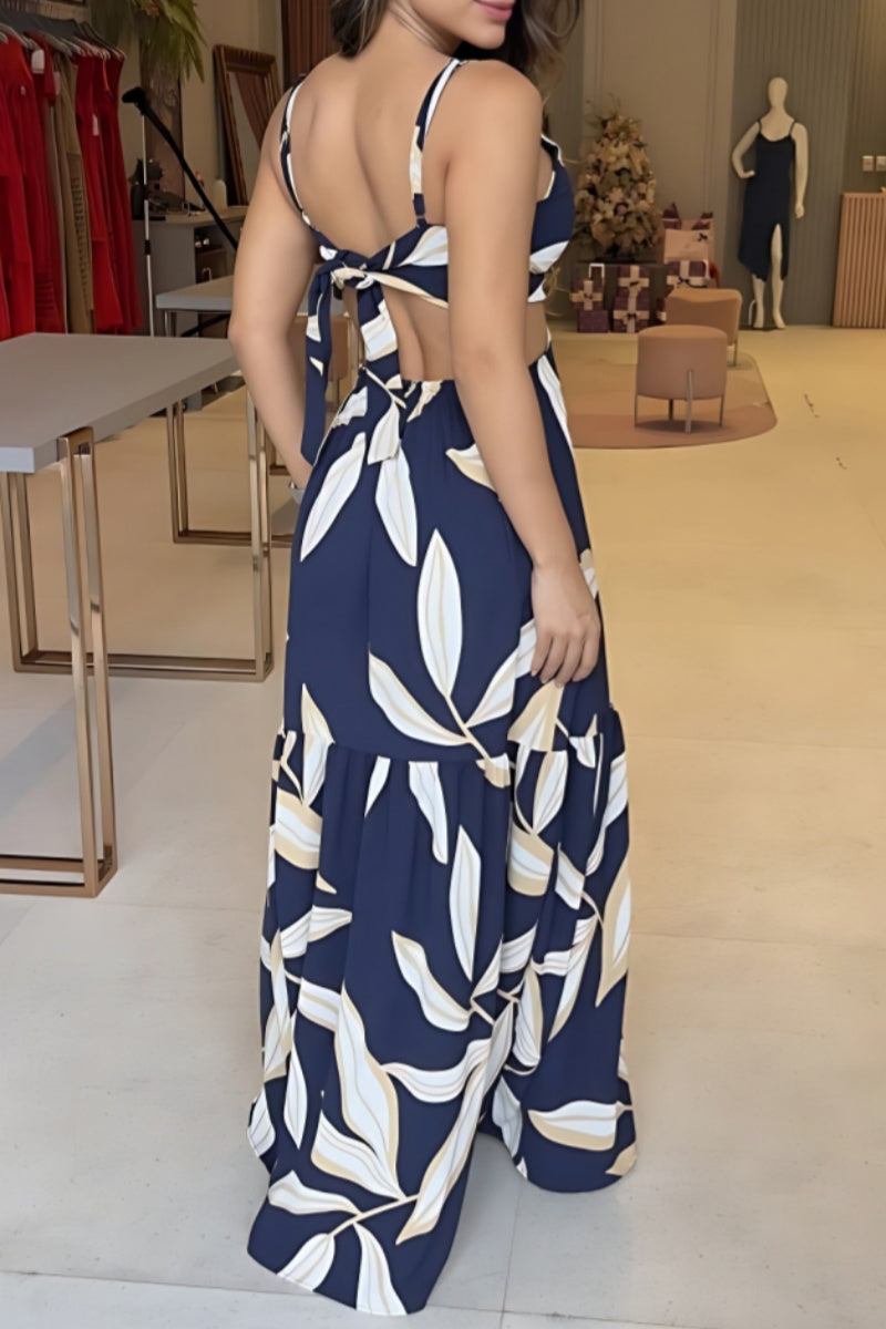 Belén® | Sexy casual print backless long dresses with spaghetti straps