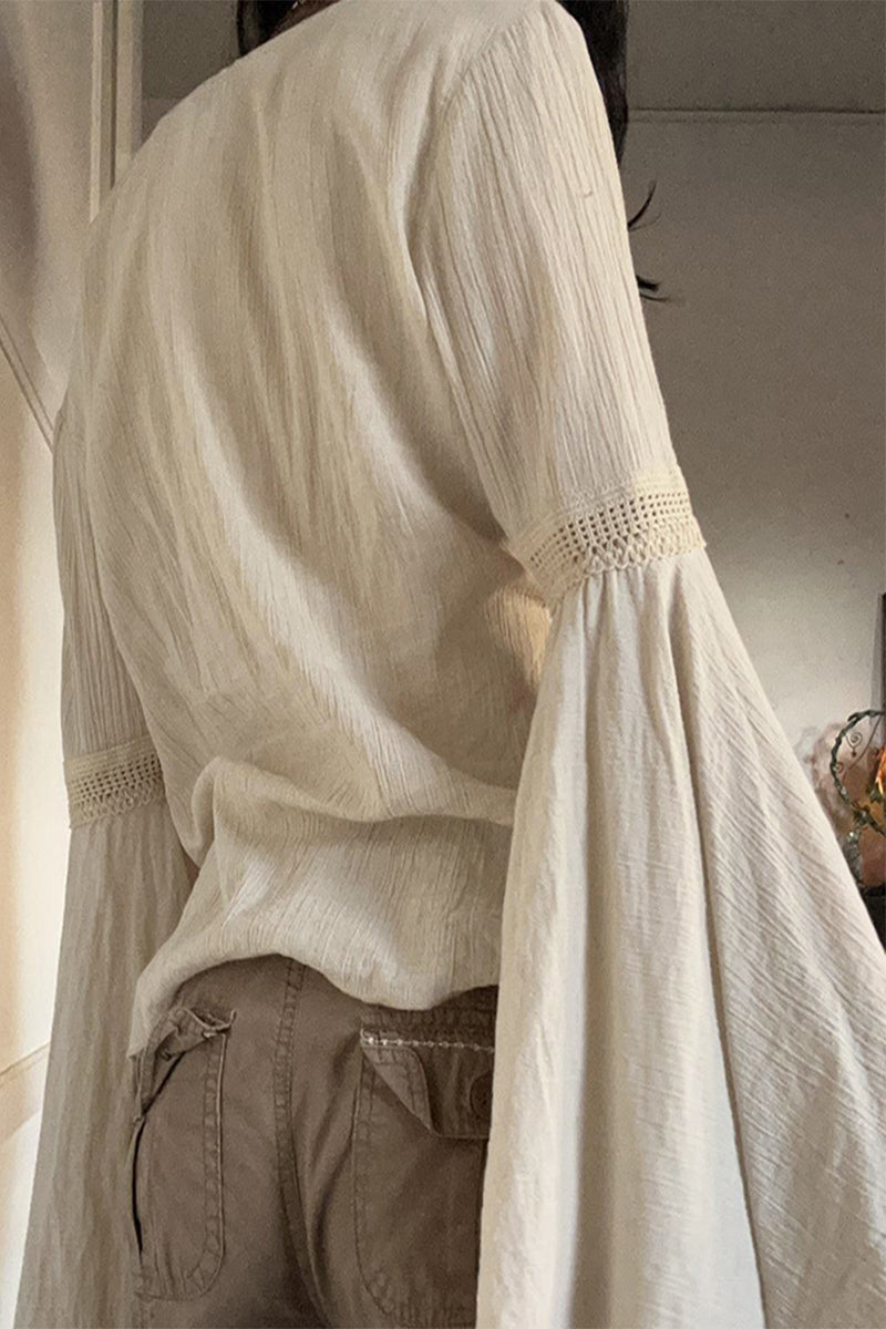 Elena® | Elegant solid patchwork frenulum V-neck tops