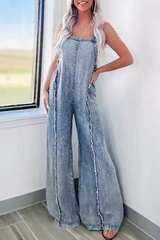 Dafne® | Casual Street Solid Patchwork Backless Square Collar Sleeveless Loose Denim Overalls