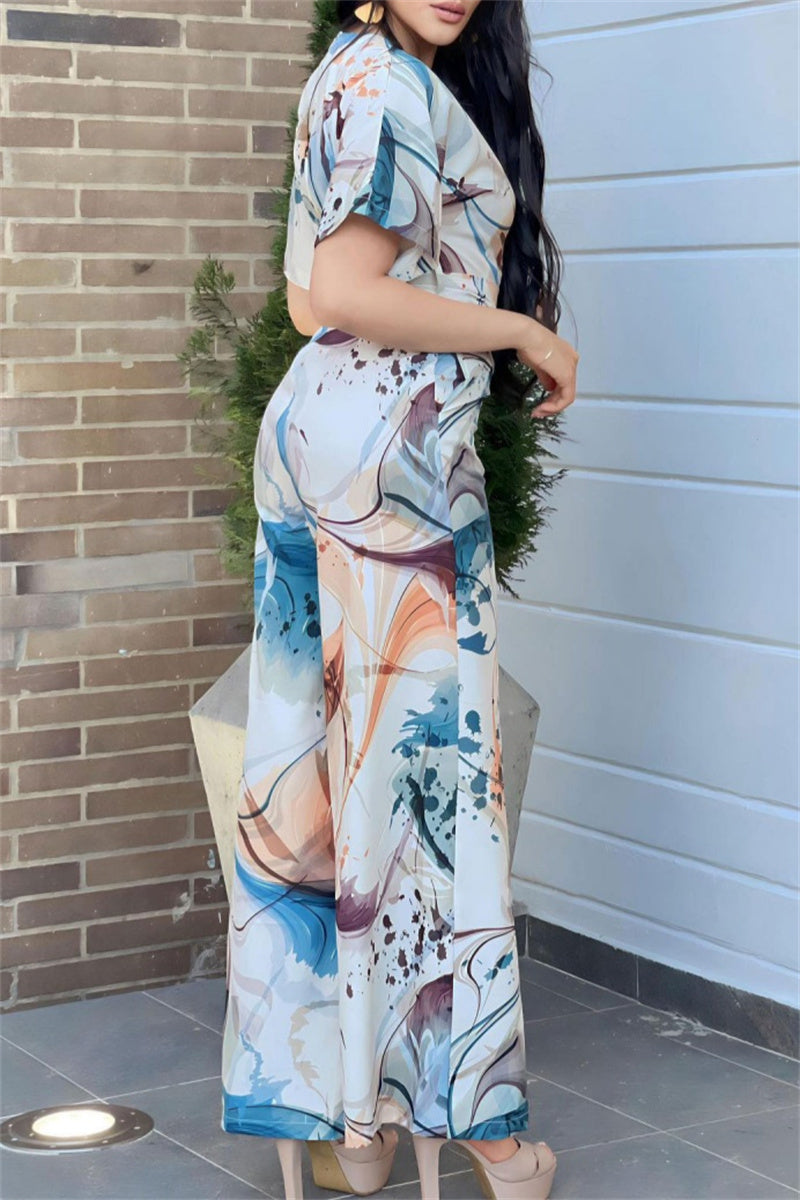 Consuelo® | Casual printed patchwork V-neck regular jumpsuit