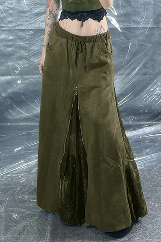 Cinthia® | Vintage elegant solid lace zipper loose high waist type A patchwork bottoms