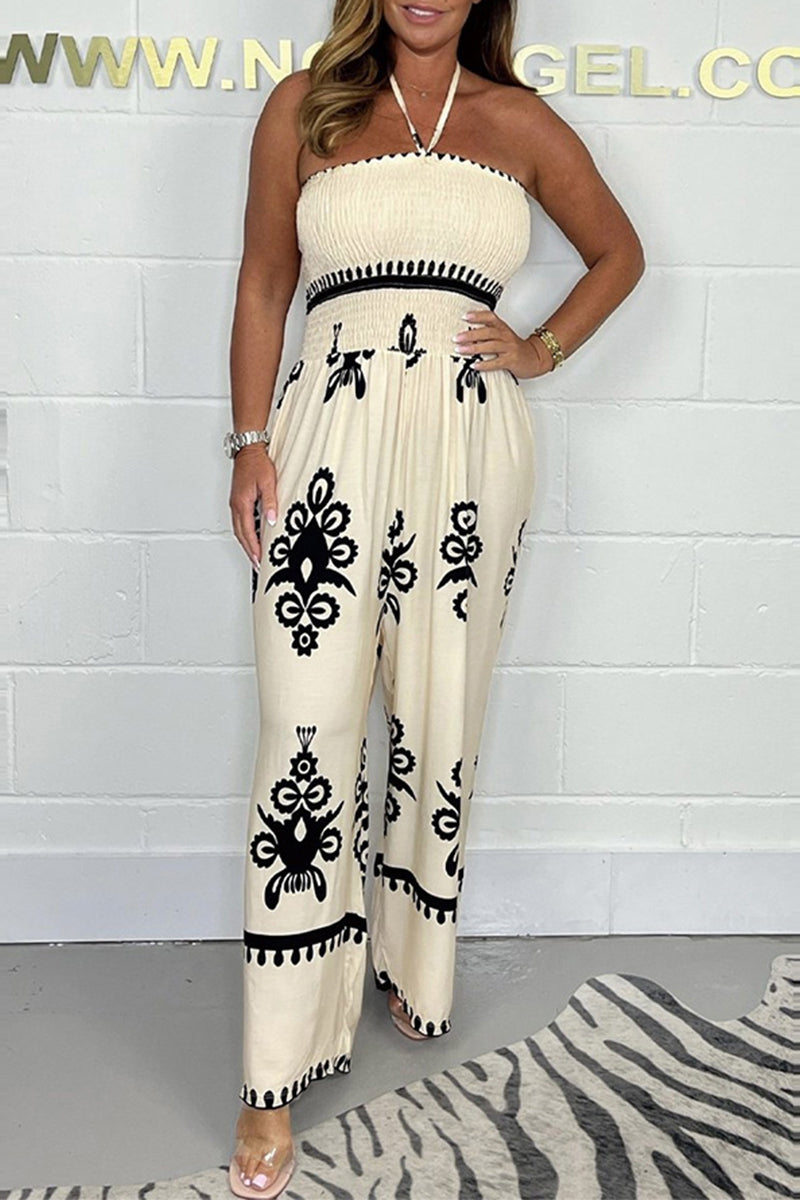 Blanca® | Sexy National Totem Print Patchwork Halter Loose Jumpsuits