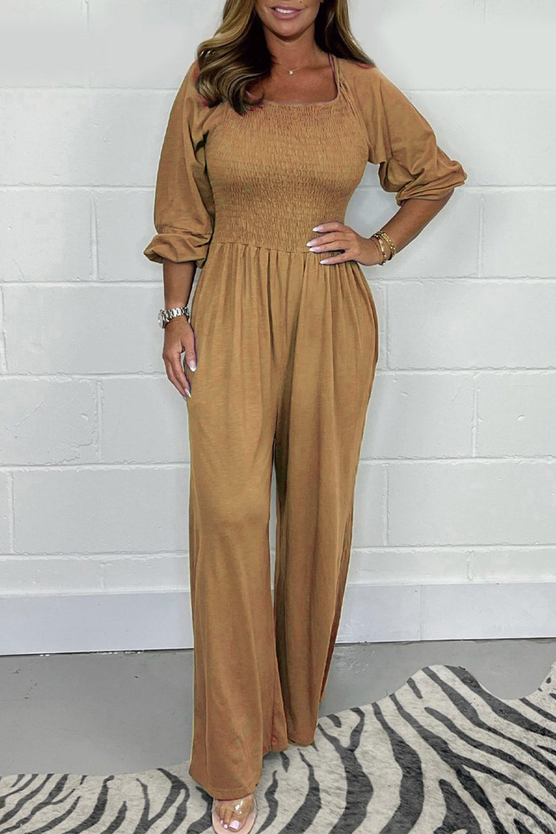 Celia® | Casual simple solid color loose jumpsuits with square collar