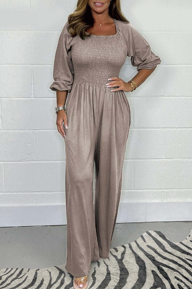 Celia® | Casual simple solid color loose jumpsuits with square collar