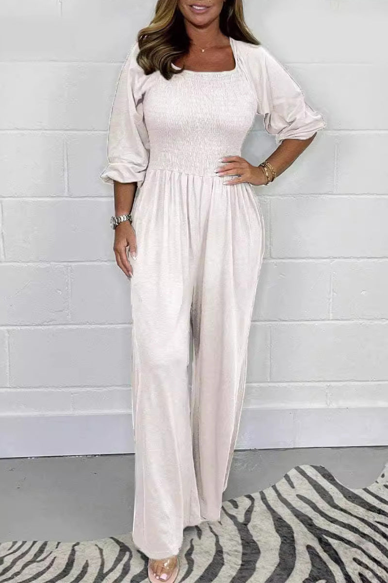 Celia® | Casual simple solid color loose jumpsuits with square collar