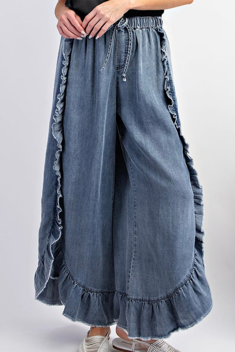 Anita® | Casual, loose denim jeans with a fixed frenulum flounce and a high waist