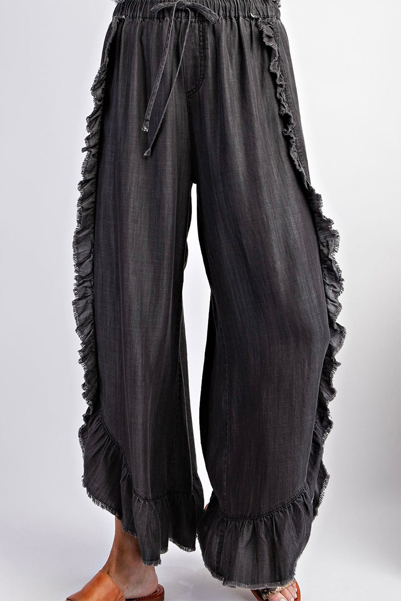 Anita® | Casual, loose denim jeans with a fixed frenulum flounce and a high waist