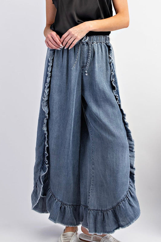 Anita® | Casual, loose denim jeans with a fixed frenulum flounce and a high waist