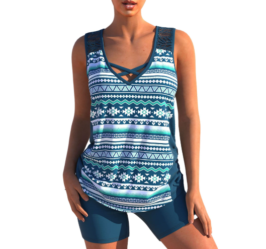 Celeste® | Tankini Set Summery Tankini Set With Geometric V-Neck